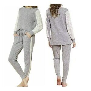 Flora Nikrooz x Anthropologie Women's New Lace Gray Cream Lounge Jogger Pant Set